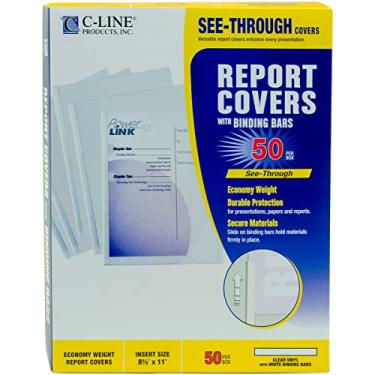 Imagem de Capas de relatório de vinil com barras de encadernação 50/embalagem transparente com encadernação branca
