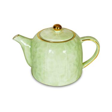 Imagem de Bule chá com Infusor cerâmica verde dourado 600ml