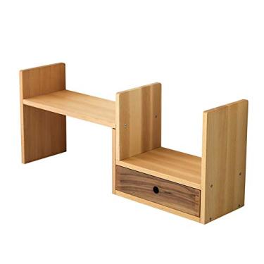 Imagem de KIZQYN Estante de livros pequena para mesa de escritório rack de armazenamento de arquivos ajustável para quarto prateleira expansível prateleira de exibição (com 1 gaveta) estante de livros