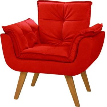 Imagem de Poltrona Opala Suede Vermelho Cadeira Decorativa Para Sala Recepção Es
