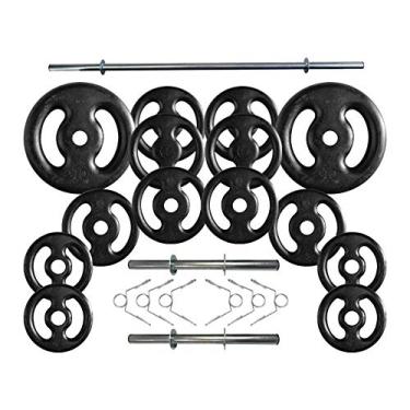 Imagem de Kit Anilhas de Ferro 60 Kg + 2 Barras de 40cm + Barra de 150cm