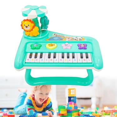 Imagem de Teclado Piano Musical Brinquedo Infantil Divertido Som Luzes Carrossel Cor:Verde