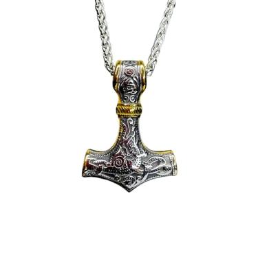 Imagem de Colar Masculino Nórdico Mjolnir Viking Cordão Aço Inoxidável Luxo Cor:Dourado