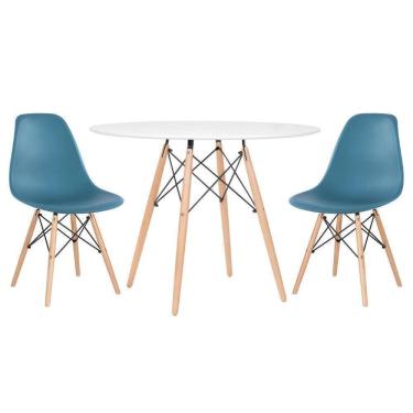 Imagem de Mesa Redonda Eames 100cm Branco + 2 Cadeiras Turquesa