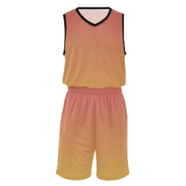 Imagem de Camiseta infantil de basquete azul rosa lilás amarelo gradiente, ajuste confortável, camisa de futebol 5T a 13T, Gradiente amarelo e laranja, P