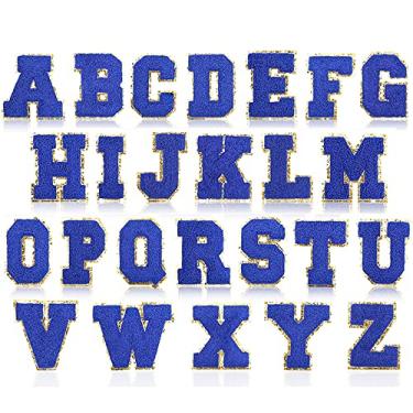 Imagem de 26 peças ferro em letras sem duplicado remendos de letras A-Z Varsity Chenille Letter Patches ferro sobre letras remendos de chenille para roupas chapéus bolsas jaquetas camisa (Klein Blue)