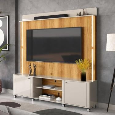 Imagem de Home Para Tv Até 75 Led Ripado 3d 1,83m Off White Freijó - Lukaliam Móveis