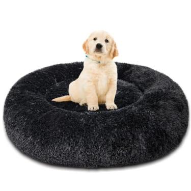 Imagem de QIYANER Cama pet, Redonda De pelúcia quente de inverno canil pequeno veludo, 24 polegada canil para animais de estimação de quatro estações, canil para gatinhos, canil para gatos,Black,XL