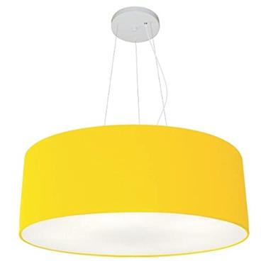 Imagem de Lustre Pendente Cilíndrico Cúpula Tecido 80x30 cm, Vivare Iluminação, Pendente4070 AM, Amarelo, Gigante