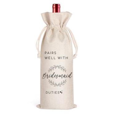 Imagem de Combina bem com deveres de dama de honra, saco de vinho de pedido de dama de honra, bolsa de vinho para presentes de festa de casamento, presente para damas de honra, chá de panela, noivado,