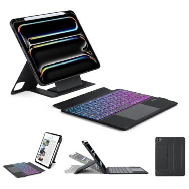 Imagem de Tussvie Capa teclado 2024 de 11 polegadas para iPad Pro, teclado mágico com luz de fundo multicolorida para iPad Pro 11 2024, capa com trackpad multitoque, suporte flutuante de fácil configuração