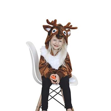 Imagem de ComfyCamper Fantasia de rena para meninas, meninos e crianças, moletom com capuz - Halloween, Natal, cosplay, inverno, roupa de gelo, marrom, 6-8 anos