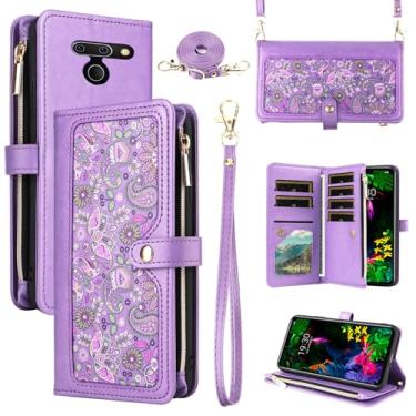 Imagem de Dswteny Capa carteira floral para LG G8 ThinQ com alça de pulso alça de ombro bolsa com zíper, suporte para cartão de crédito flip capa para celular LGG8 Thin Q G 8 LG8 G8thinq LGG8thinq 8G mulheres