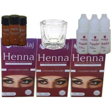 Imagem de 3 Kits Rena Henna Design Sobrancelhas Makiaj Makeup 1,5g Henna pó 10ml