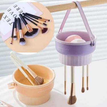 Imagem de Kit Organizador Suporte Silicone Tigela Mais 7 Pincel Maquiagem Dobrav
