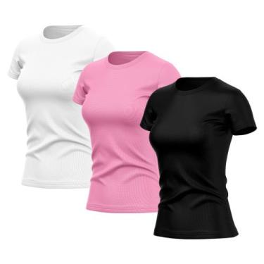 Imagem de Kit 3 Camisetas Feminina Manga Curta Dry Fit Basica Lisa Proteção Sola