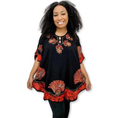 Imagem de Bata estilo Poncho Indiana Bordado e Tie Dye Batik Plus Size - Sarat M