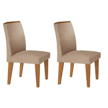 Imagem de Kit 2 Cadeiras de Cozinha Lunara 2 Un Madeira Capuccino/Linho Bege Turim - Rufato