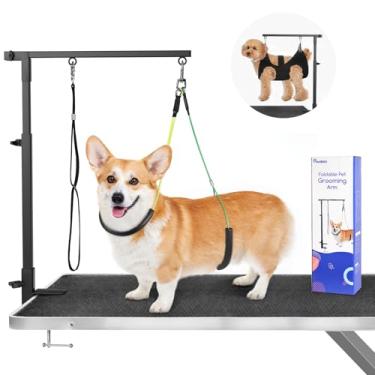Imagem de Pawaboo Braço de mesa de tosa para cães com rede de cuidado, braço de cuidados para cães de 89 cm, suporte para cuidados com cães e dois suportes sem apoio para sentar com laço de higiene, braço