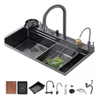 Imagem de Yesop Cuba Cascata Pia Com Torneira Lavador De Copos Completa Cor Preto 75 * 45cm