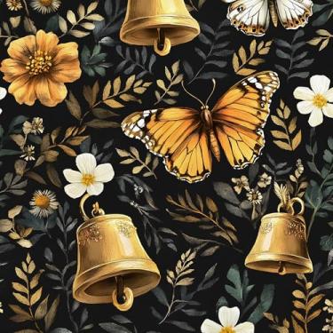 Imagem de VOLEAAR Papel de Parede Floral Borboleta, Autoadesivo, Preto e Ouro, 17,5 Polegadas de Largura x 395 Centímetros de Comprimento