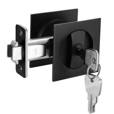 Imagem de Cozy Tower Fechadura de porta de bolso com chave, ferragem de porta de bolso, fechadura quadrada para privacidade, fechaduras de porta deslizante, dobráveis, puxadores de bolso, ferragens de