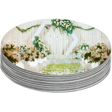 Imagem de Pacote com 12 espelhos redondos de acrílico sem vidro, decoração de mesa de centro de mesa, placa de espelho redonda, espelhos autoadesivos para centros de mesa, decoração de parede de casa, quarto,