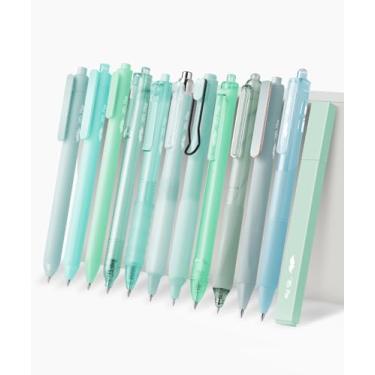 Imagem de Mr. Pen - Conjunto de canetas de gel, pacote com 12, barris verdes pastel, 1 marcador estético, canetas verdes de 0,5 mm, tinta preta