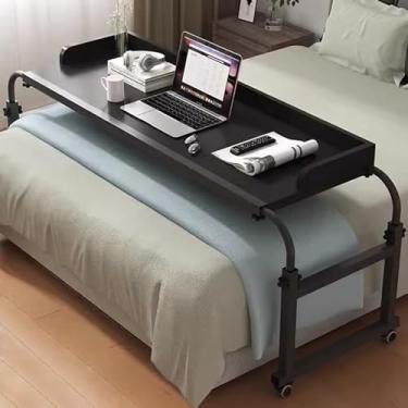 Imagem de Mesa de cama com rodinhas médicas, bandeja de alimentos, mesa de computador, mesa sobre a cama com rodas, altura e comprimento ajustáveis sobre a cama com defletor de mesa