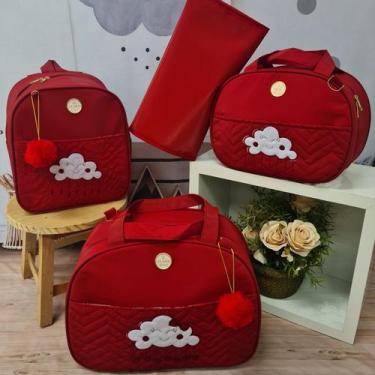 Imagem de Kit Bolsa Saída Maternidade nuvem - Mk baby, vermelho