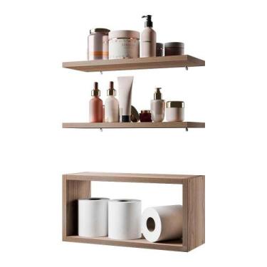 Imagem de Kit Prateleira Nicho Bruges para Banheiro Freijó 40 x 12cm - Mercado d