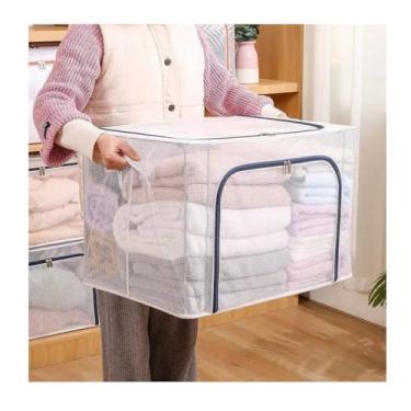 Imagem de Caixa Organizadora Multiuso 24L com Zíper Transparente – Ideal para Roupas, Closet, Casa e Escritório