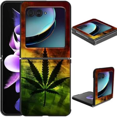 Imagem de GFRGTFHYT Capa protetora à prova de choque para Motorola Razr 2024/Moto Razr 50 fina e leve com design de folha de maconha e erva daninha à prova de choque para Motorola Razr 50 5G