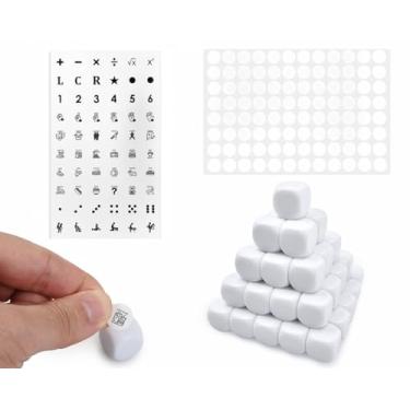 Imagem de coiyie 16 mm Blank Dice Write On Bulk of 55 Pieces with 60 Styles Stickers for Board Games, Family Games, Left Right Center, Date Night, DIY Math & Food Decisions