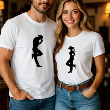 Imagem de Blusa Camiseta Casal Country Estampa Silhoeuta Casal Country Chapéu Bo