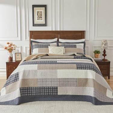 Imagem de SahSahCasa Conjunto de colcha, 100% algodão, tamanho grande, California King, tamanho grande, 325 x 304,8 cm, colcha de cama extragrande, edredom leve, cinza escuro