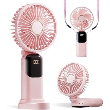 Imagem de Waillynice Ventilador portátil 3 em 1 para mulheres - bateria de 4200 mAh, visor digital de 5 velocidades, ventilador dobrável de mão/pescoço/mesa, ventilador de maquiagem ultra silencioso para