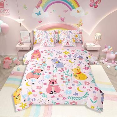 Imagem de Erosebridal Jogo de cama casal Capivara com desenho animado de capivara, 7 peças, para crianças, meninos, meninas, conjunto de edredom de animal engraçado com fronha e presente para amantes de