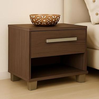Imagem de Mesa de Cabeceira Cama 46cm Com Gaveta Nicho Dakar - Marrom Escuro