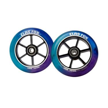 Imagem de CLAS FOX Rodas Mixture Wheels 88A Pro Stunt Scooter, um par com rolamentos ABEC-9, núcleo de metal CNC (2 peças) (roxo + azul + verde, 110 mm)
