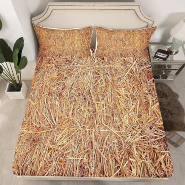Imagem de Lençol De Palha Super King, Lençóis De Palha 3d Com Bolso Profundo 12 Polegadas (30 Cm) Lençol De Cama De Microfibra Macio E Aconchegante De 3 Peças De, Straw, king size/150 x 200