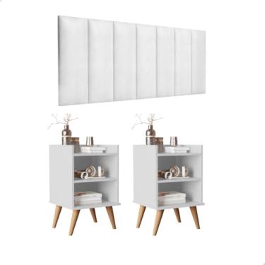 Imagem de Kit Quarto Queen 02 Mesas de Cabeceira Retrô 02 Nichos e 01 Prateleira Jade (Branco)