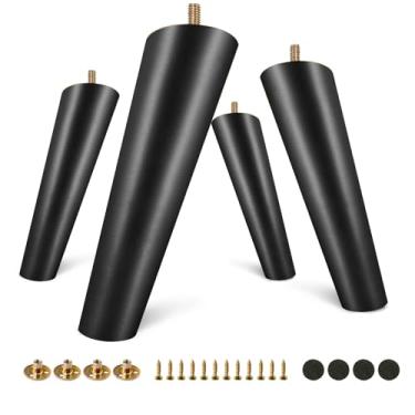 Imagem de FoDau770 Pernas de móveis de madeira de borracha preta 18 cm, pés de madeira afunilados inclinados conjunto de 4 pés de móveis UNC de meados do século, peças de reposição para armário, sofá, cômoda