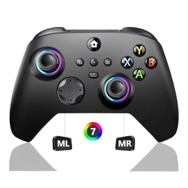 Imagem de QEUVOON Controle Sem Fio Atualizado Com Luz Rgb De 8 Cores Para Controle De Xbox, Xbox One Series X|S, Consoles, Pc Windows, Vibração Dupla/Turbo/Programável, Com Conector De Áudio De 3,5 Mm, Adapt