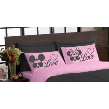 Imagem de Kit edredom LOVE 05 peças queen dupla face microfibra Rosa Preto - the
