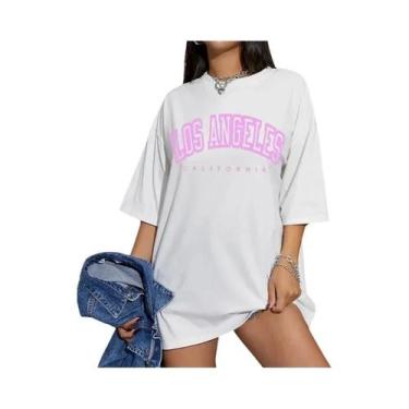 Imagem de Camiseta Oversized Feminina Los Angeles - Manga Curta Respirável - Est