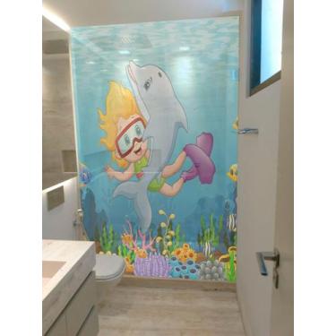 Imagem de Adesivo Para Box de Banheiro Infantil Menina e Golfinho - Colakoala Ad