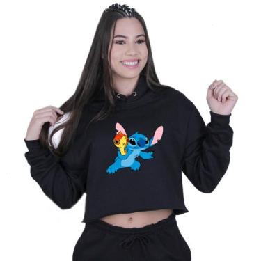 Imagem de Cropped Moletom Feminino Lilo Stitch Arma - Lafre, Preto, GG