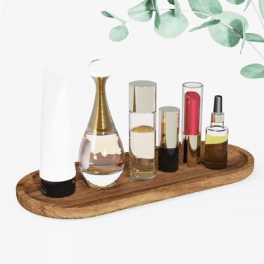 Imagem de AquaChase Bandeja rústica para bancada de banheiro, prateleira organizadora de bancada de cozinha de madeira maciça, travessas de madeira, tábua de charcutaria de sobremesa de lanche, bandeja