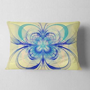 Imagem de Sala de estar lombar, sofá com estampa de flor fractal azul Designart, almofada + capa de almofada impressa em ambos os lados 30,48 cm x 50,8 cm